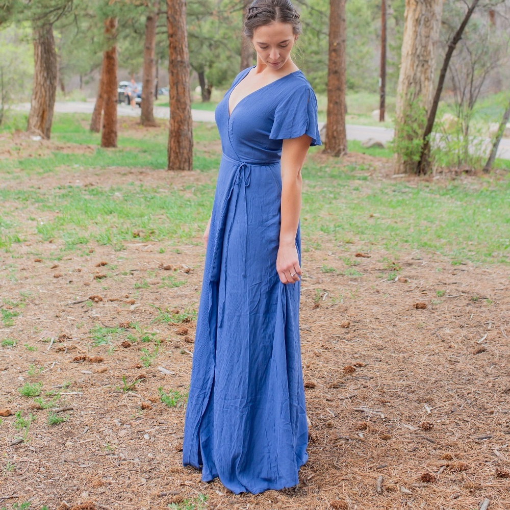 Lulus Denim Blue Wrap Dress M